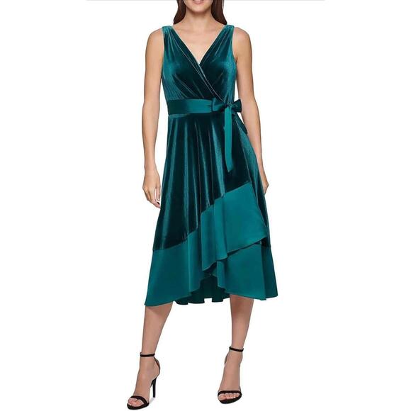 Dkny Dresses & Skirts - NWT DKNY Womens Teal Sleeveless V Neck Satin Wrap Dress Size 2